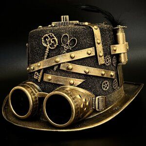 Steampunk Top Hat Metallic Scientist Time Traveler Halloween Costume Cosplay Hat